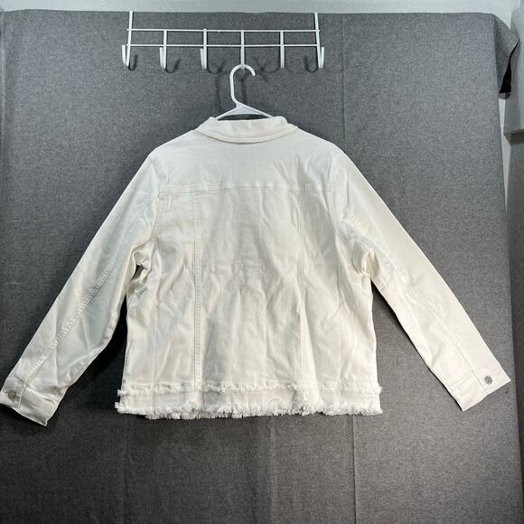 Susan Graver Stretch Denim Size Large White Button-Front Jean Jacket - Picture 2 of 10